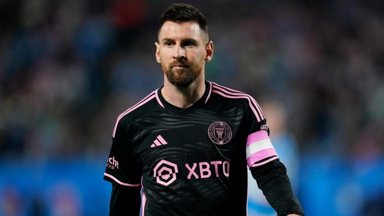 Inter Miami forward Lionel Messi plays during the second half of an MLS soccer match against Charlotte FC, Saturday, Oct. 21, 2023, in Charlotte, N.C. (Erik Verduzco/AP)