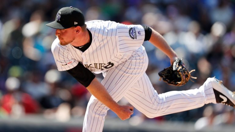 Colorado Rockies relief pitcher Wes Parsons works against the Atlanta Braves in the sixth inning of a baseball game Monday, Aug. 26, 2019, in Denver. (David Zalubowski/AP)