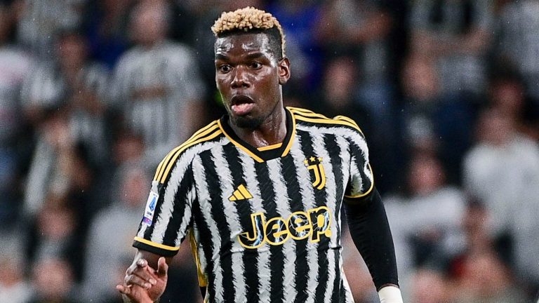 Juventus' Paul Pogba during an Italian Serie A soccer match between Juventus and Bologna FC at Allianz Stadium, in Turin, Italy, Aug. 27, 2023. (AP)