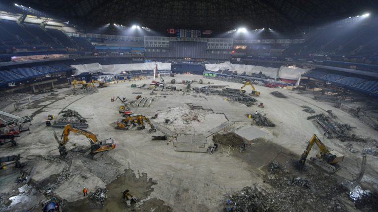 Home plate view of lower bowl construction at Rogers Centre for the new-look 100-level (Toronto Blue Jays)