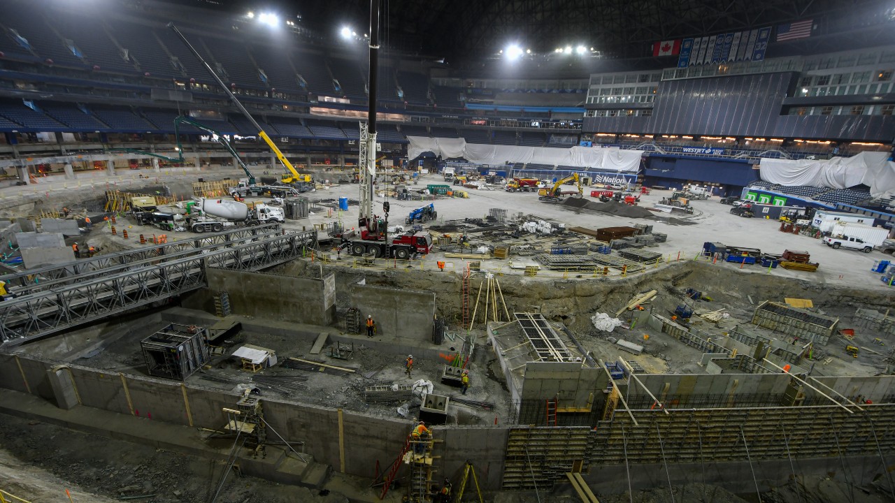 First base sideview of construction at Rogers Centre for the new-look 100-level (Toronto Blue Jays)