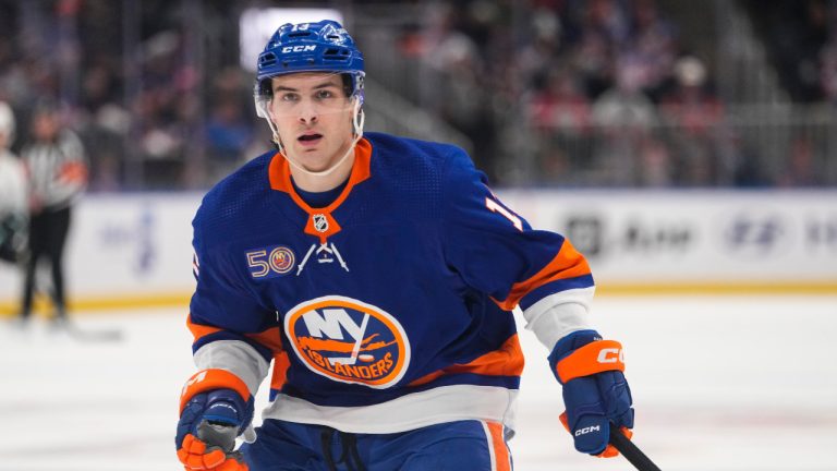 New York Islanders' Mathew Barzal (13) is shown during the second period of an NHL hockey game against the Seattle Kraken, Tuesday, Feb. 7, 2023, in Elmont, N.Y. (Frank Franklin II/AP) 