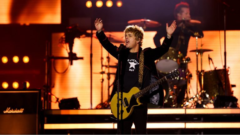 Green Day's Billie Joe Armstrong performs during the halftime show at the 110th CFL Grey Cup between the Montreal Alouettes and the Winnipeg Blue Bombers in Hamilton, Ont., on Sunday, November 19, 2023. (Nick Iwanyshyn/CP)