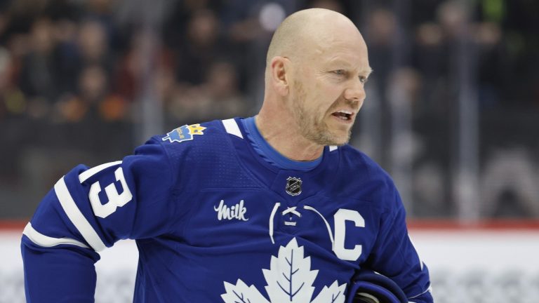 The captain of Toronto's veteran team, Mats Sundin, before the charity match "Game for Borje", a tribute to Swedish hockey player Börje Salming. (Christine Olsson/TT News Agency via AP)