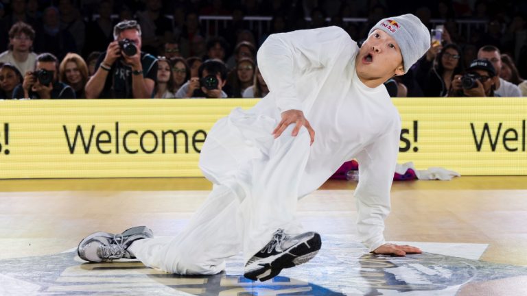 Canada's Philip Kim, known as B-Boy Phil Wizard, competes during the World Breaking Championships in Leuven, Belgium, Sunday, Sept 24, 2023. (Geert Vanden Wijngaert/AP)