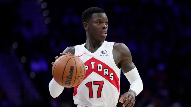 Toronto Raptors' Dennis Schroder plays during an NBA basketball game. (Matt Slocum/AP)