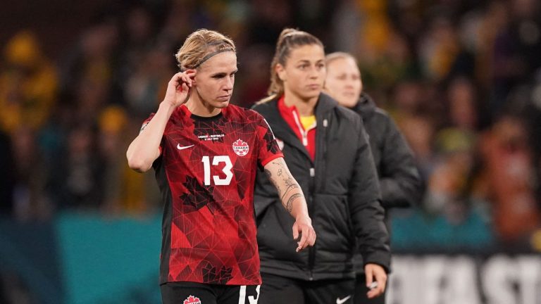 Canada’s Sophie Schmidt leaves the field after losing the Group B soccer match 4-0 against Australia at the FIFA Women's World Cup in Melbourne, Australia, Monday, July 31, 2023. (Scott Barbour/CP Photo)