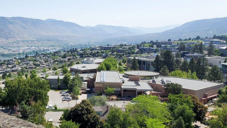 The city of Kamloops and the Thompson River University campus are seen in Kamloops, B.C., Friday, June 2, 2023. (Jeff McIntosh/CP)