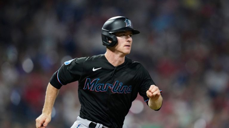 Miami Marlins' Joey Wendle plays during a baseball game, Friday, Sept. 8, 2023, in Philadelphia. (Matt Slocum/AP Photo)