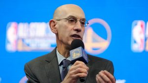 NBA Commissioner Adam Silver speaks during a news conference announcing that the 2025 NBA All-Star Game will be played in San Francisco at the Chase Center in San Francisco, Monday, Nov. 6, 2023. (Jeff Chiu/AP)