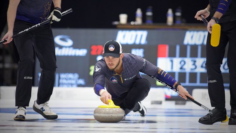 Korey Dropkin in action during the opening draw of the KIOTI National on Tuesday, Nov. 7, 2023, in Pictou County, N.S. (Anil Mungal/GSOC)