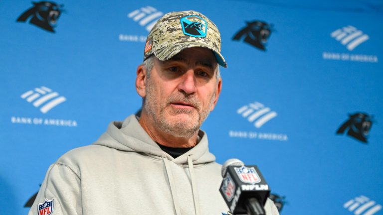 Carolina Panthers coach Frank Reich attends a news conference after an NFL football game against the Tennessee Titans, Sunday, Nov. 26, 2023, in Nashville, Tenn. (John Amis/AP Photo)