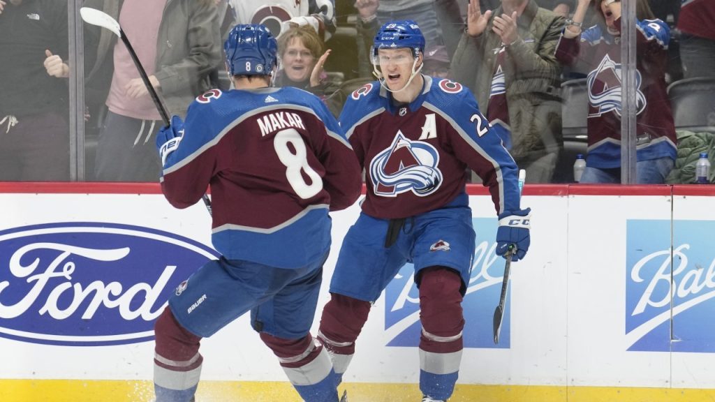 Nathan MacKinnon gets bras tossed on ice after 4 goal performance