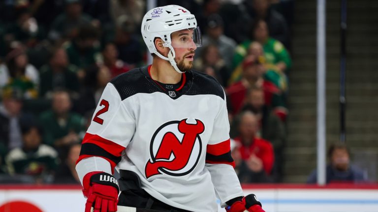 New Jersey Devils defenseman Brendan Smith (2) looks on during the first period of an NHL hockey game. (Matt Krohn/AP)