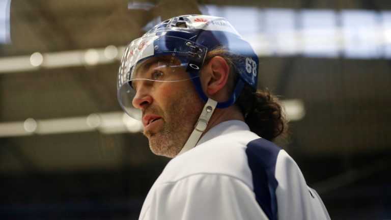 Jaromir Jagr during a practice session at the Kladno Knights hockey club in Kladno, Czech Republic in 2018. (Petr David Josek/AP) 