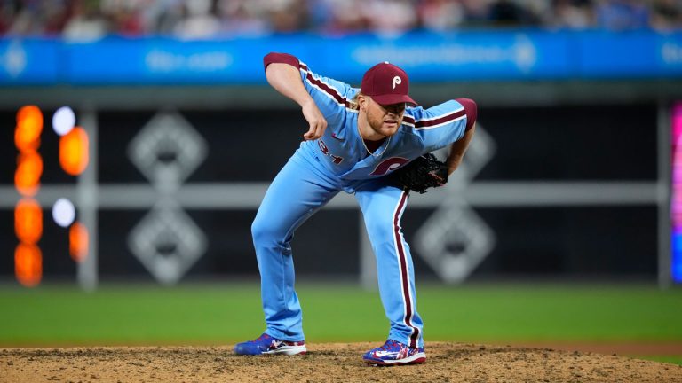 Philadelphia Phillies' Craig Kimbrel plays during a baseball game, Thursday, Sept. 21, 2023, in Philadelphia. (Matt Slocum/AP)