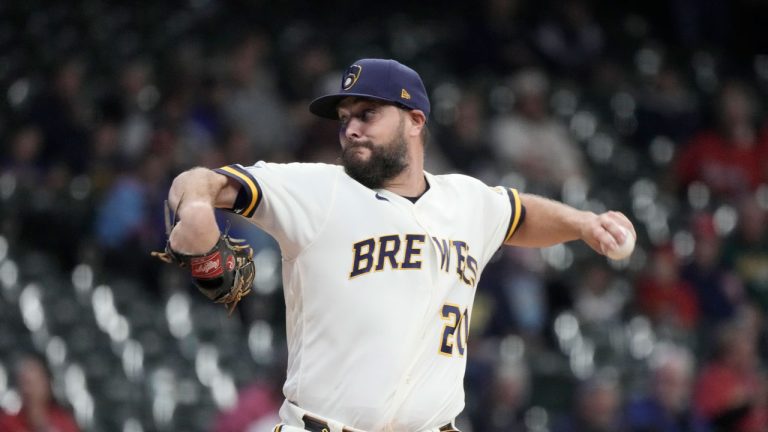 Milwaukee Brewers starting pitcher Wade Miley throws during the first inning of a baseball game against the St. Louis Cardinals Wednesday, Sept. 27, 2023, in Milwaukee. (Morry Gash/AP)