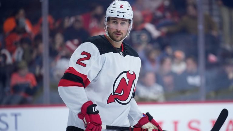 New Jersey Devils' Brendan Smith plays during an NHL hockey game, Thursday, Nov. 30, 2023, in Philadelphia. (AP)