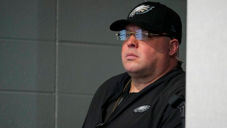 Philadelphia Eagles chief security officer Dom DiSandro looks on during a press conference following an NFL football game between the Eagles and the San Francisco 49ers, Sunday, Dec. 3, 2023, in Philadelphia. The 49ers won 42-19. DiSandro was ejected from the game after an on-field argument between both teams. (AP)