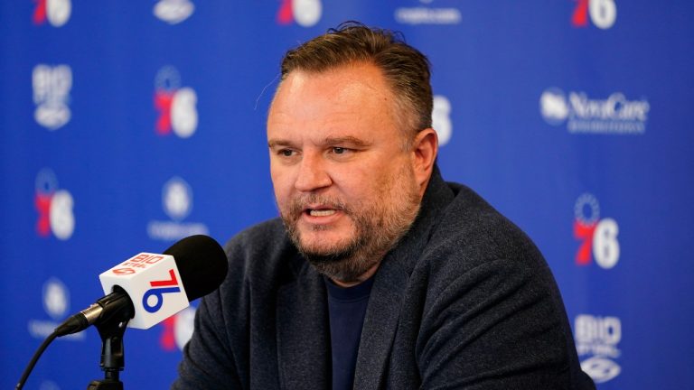 Philadelphia 76ers president Daryl Morey speaks during a news conference. (AP Photo/Matt Slocum/AP)