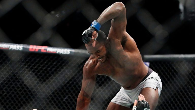 Khalil Rountree Jr., right, fights Gokhan Saki in a light heavyweight mixed martial arts bout at UFC 226, Saturday, July 7, 2018, in Las Vegas. (John Locher/AP Photo)