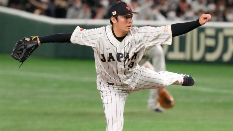 Japan's relief pitcher Yuki Matsui throws during the eighth inning of the first round Pool B game between South Korea and Japan at the World Baseball Classic (WBC) at Tokyo Dome in Tokyo, Japan, Friday, March 10, 2023. (Eugene Hoshiko/AP)