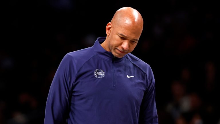 Detroit Pistons coach Monty Williams reacts during a timeout in the first half of the team's NBA basketball game against the Brooklyn Nets, Saturday, Dec. 23, 2023, in New York. (AP Photo/Noah K. Murray)