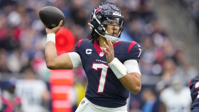 Houston Texans quarterback C.J. Stroud looks to throw a pass during the first half of an NFL football game against the Tennessee Titans, Sunday, Dec. 31, 2023, in Houston. (Eric Christian Smith/AP Photo)