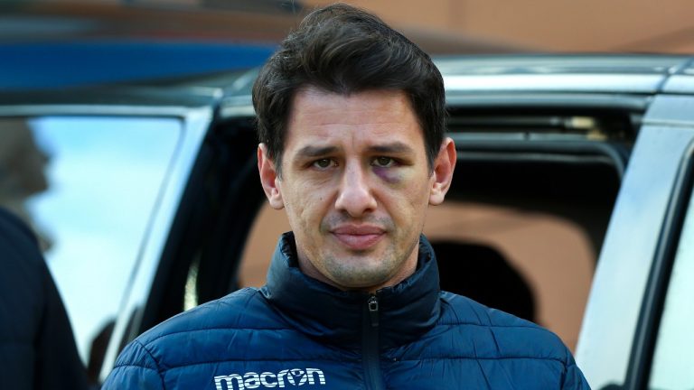 Turkish soccer referee Halil Umut Meler leaves Acibadem hospital in Ankara, Wednesday, Dec. 13, 2023. The Turkish Football Federation has suspended all league games after the president of a first-division soccer club punched a referee in the face at the end of a top-flight match. (AP Photo/Ali Unal)