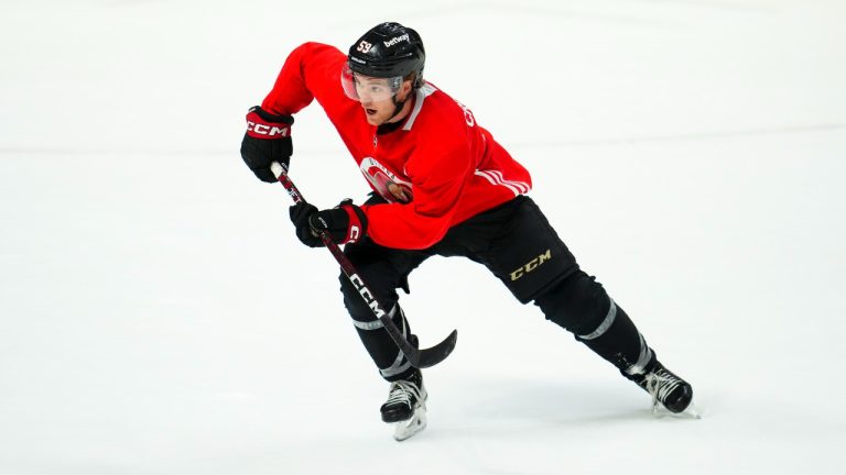 Ottawa Senators' Angus Crookshank (59) takes part in training camp in Ottawa on Thursday, Sept. 28, 2023. (Sean Kilpatrick/THE CANADIAN PRESS)