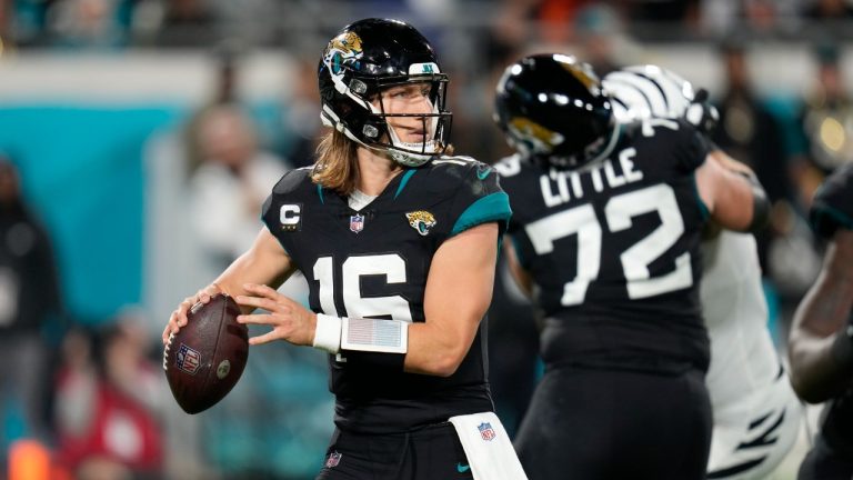 Jacksonville Jaguars quarterback Trevor Lawrence (16) aims a pass during the second half of an NFL football game against the Cincinnati Bengals, Monday, Dec. 4, 2023, in Jacksonville, Fla. (John Raoux/AP)