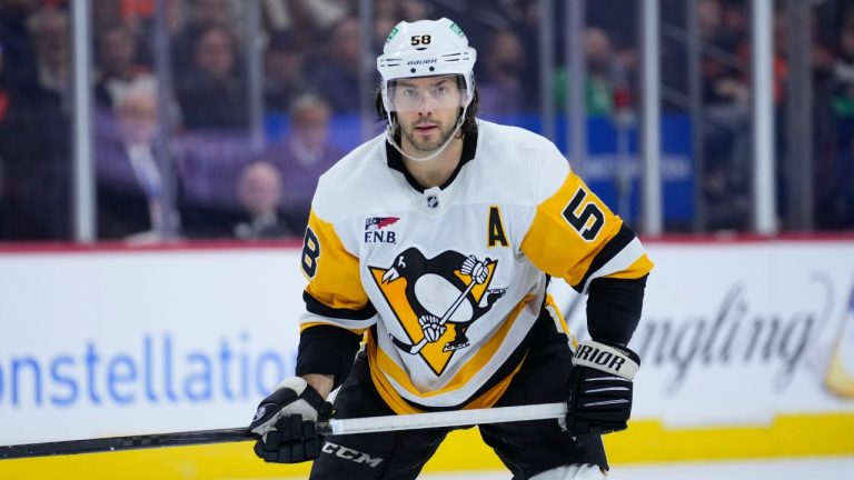 Pittsburgh Penguins' Kris Letang plays during an NHL hockey game, Monday, Dec. 4, 2023, in Philadelphia. (Matt Slocum/AP)