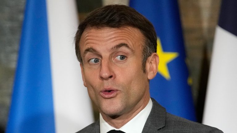 French President Emmanuel Macron reacts during a joint statement for the press with Czech Republic's President Petr Pavel, Wednesday, Dec. 20, 2023 at the Elysee Palace in Paris. (Christophe Ena/AP Photo, Pool)