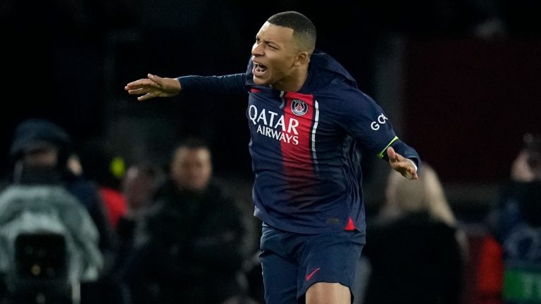 Kylian Mbappé led Paris Saint-Germain back to the Champions League quarterfinals on Tuesday, scoring both goals in a 2-1 win over Real Sociedad. (Christophe Ena/AP)