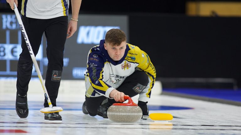 Bruce Mouat in action during the WFG Masters on Wednesday, Dec. 13, 2023, at Merlis Belsher Place in Saskatoon. (Anil Mungal/GSOC)