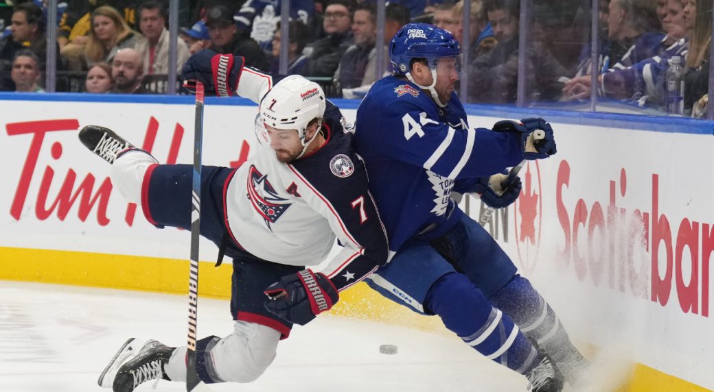 Blue Jackets' Kuraly injured vs. Maple Leafs, taken to hospital for ...