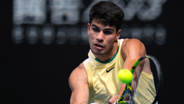 Carlos Alcaraz cruised past Thiago Seyboth Wild in the third round of the Madrid Open on Sunday. (Andy Wong/AP)