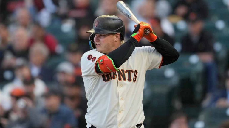 San Francisco Giants' Joc Pederson during a baseball game against the Arizona Diamondbacks in San Francisco, Wednesday, Aug. 2, 2023. (Jeff Chiu/AP)