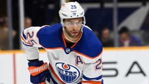 Edmonton Oilers defenceman Darnell Nurse (25) plays against the Nashville Predators during the second period of an NHL hockey game Tuesday, Oct. 17, 2023, in Nashville, Tenn.(Mark Zaleski/AP) 