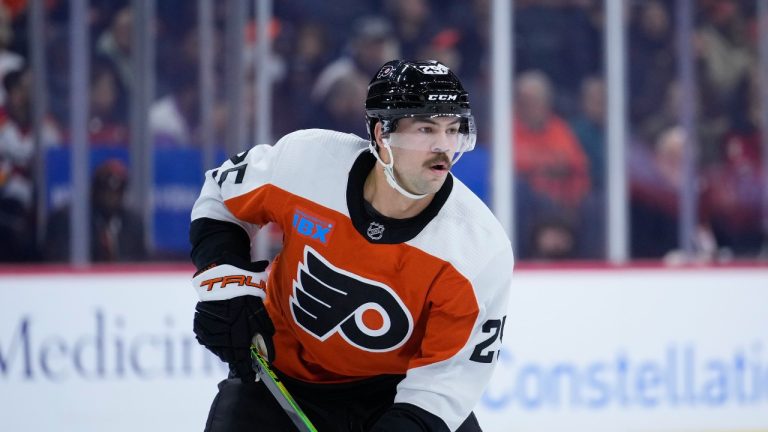 Philadelphia Flyers' Ryan Poehling plays during an NHL hockey game, Thursday, Nov. 30, 2023, in Philadelphia. (AP)