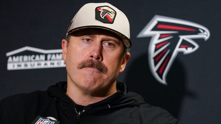 Atlanta Falcons head coach Arthur Smith answers questions during a news conference after an NFL football game against the New York Jets, Sunday, Dec. 3, 2023, in East Rutherford, N.J. (Seth Wenig/AP)