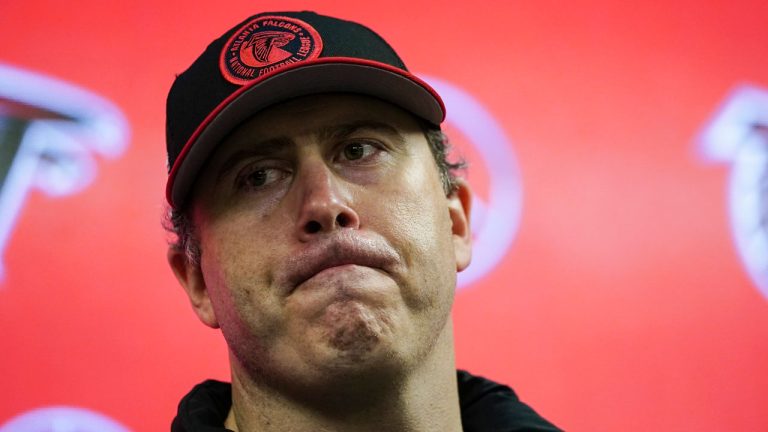 Atlanta Falcons head coach Arthur Smith speaks during a news conference after an NFL football game against the Indianapolis Colts, Sunday, Dec. 24, 2023, in Atlanta. The Atlanta Falcons won 29-10. (John Bazemore/AP)