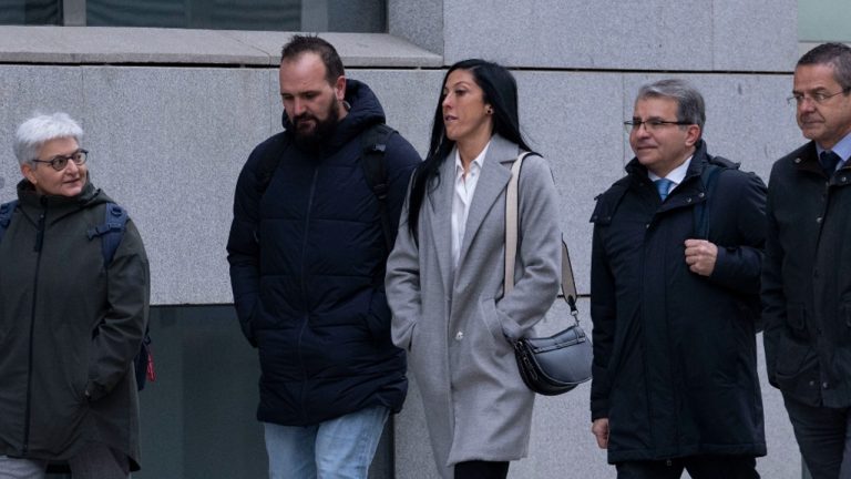 Spanish soccer player Jenni Hermoso, centre, arrives at the Audiencia Nacional court, in Madrid, Tuesday, Jan. 2, 2024. (AP)