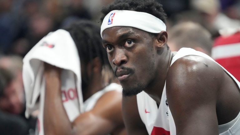 Toronto Raptors forward Pascal Siakam sits on the bench during the first half of an NBA basketball game against the Utah Jazz, Friday, Jan. 12, 2024, in Salt Lake City. (Rick Bowmer/AP) 