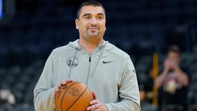 Golden State Warriors assistant coach Dejan Milojevic smiles during an NBA preseason basketball game against the Denver Nuggets San Francisco, Friday, Oct. 14, 2022. (Jeff Chiu/AP)