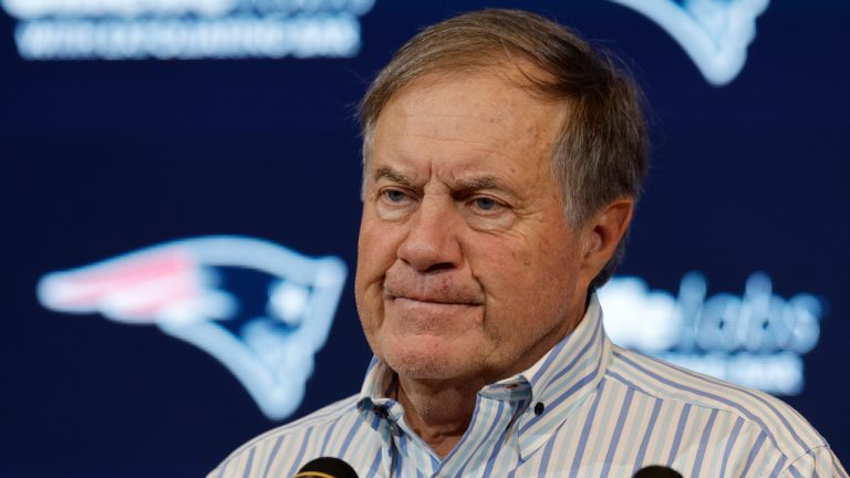 New England Patriots head coach Bill Belichick talks with reporters after an NFL football game against the New York Jets, Sunday, Jan. 7, 2024, in Foxborough, Mass. (Michael Dwyer/AP) 