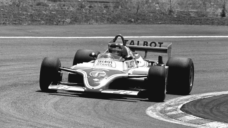 France's Jacques Laffite in his Talbot-Ligier car, in action during the Formula One Spanish Grand Prix at the Jarama circuit, north of Madrid, on Sunday, June 21, 1981. (AP/File)