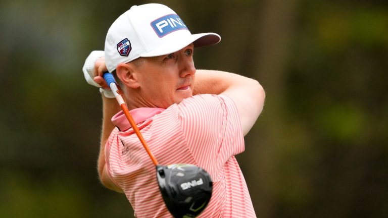 Mackenzie Hughes watches his tee shot on the second hole during the second round of the U.S. Open golf tournament at Los Angeles Country Club. (Lindsey Wasson/AP)