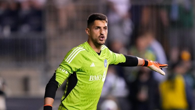 CF Montréal's James Pantemis plays during an MLS soccer match, Saturday, June 3, 2023, in Chester, Pa. (AP Photo/Matt Slocum)