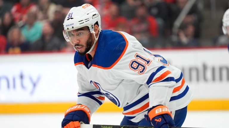 Edmonton Oilers left wing Evander Kane (91) plays against the Detroit Red Wings in the second period of an NHL hockey game Thursday, Jan. 11, 2024, in Detroit. (Paul Sancya/AP)